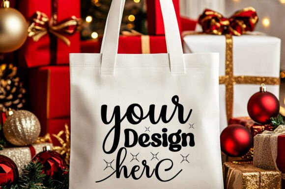 Christmas Tote Bag Mockup 3 Graphics & Product Mockups